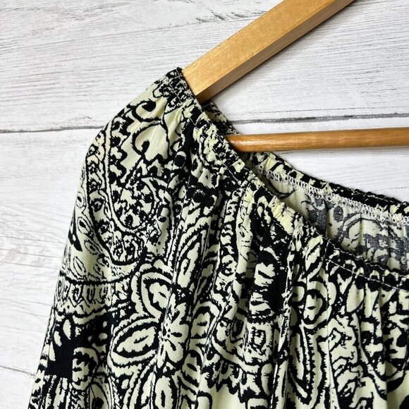 Umgee Dress Womens Size Medium Black & Ivory Floral Sheath Pockets Bell Sleeve - Picture 13 of 14